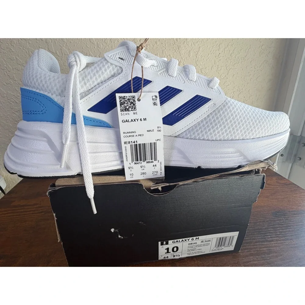 Adidas Galaxy 6 M Mens Running Shoes White Blue IE8141 Size 10 NEW Damaged Box